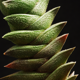 Close-up of a succulent plant with green leaves on a black background